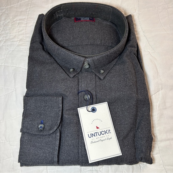 UNTUCKit Costanti Shirt Men's 3XL Tall Regular Fit Long Sleeve Dark Grey Flannel - Picture 1 of 7